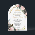 Convite Quinceañera Sweet 16 Black Pink Arch Floral Dourad<br><div class="desc">Adicione um toque de elegância à sua ocasião especial com nossas luxuosas rosas brancas e pretas, luxuosas, pretas e cor-de-rosa, com uma coroa de princesa dourada, uma borboleta delicada, um quadro de arco dourado e sofisticados sotaques de ouro. Ideal para quinceañeras, Sweet 16, 18 aniversários, bolas de debutante e outras...</div>
