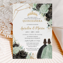 Convite Quinceañera Sweet 16 Sage Green Black Twins