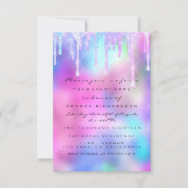 Convite Quinceanera Sweet 16th Drips Holographic Pink