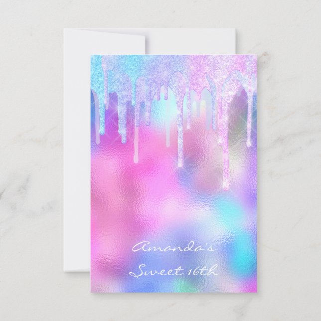Convite Quinceanera Sweet 16th Drips Holographic Pink (Verso)