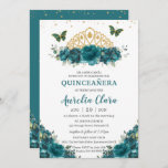 Convite Quinceañera Teal Cyan Floral Butterflies Crown<br><div class="desc">Personalize este adorável convite da quinceañera com uma redação simples e rápida,  basta pressionar o botão personalizá-lo para reorganizar e formatar o estilo e a colocação do texto. Itens correspondentes disponíveis no repositório! c) O Feliz Cat Studio</div>