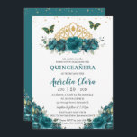 Convite Quinceañera Teal Cyan Floral Butterflies Crown<br><div class="desc">Personalize este adorável convite da quinceañera com uma redação simples e rápida,  basta pressionar o botão personalizá-lo para reorganizar e formatar o estilo e a colocação do texto. Itens correspondentes disponíveis no repositório! c) O Feliz Cat Studio</div>