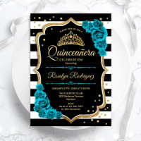 Quinceanera Teal Dourada Elegante Negra