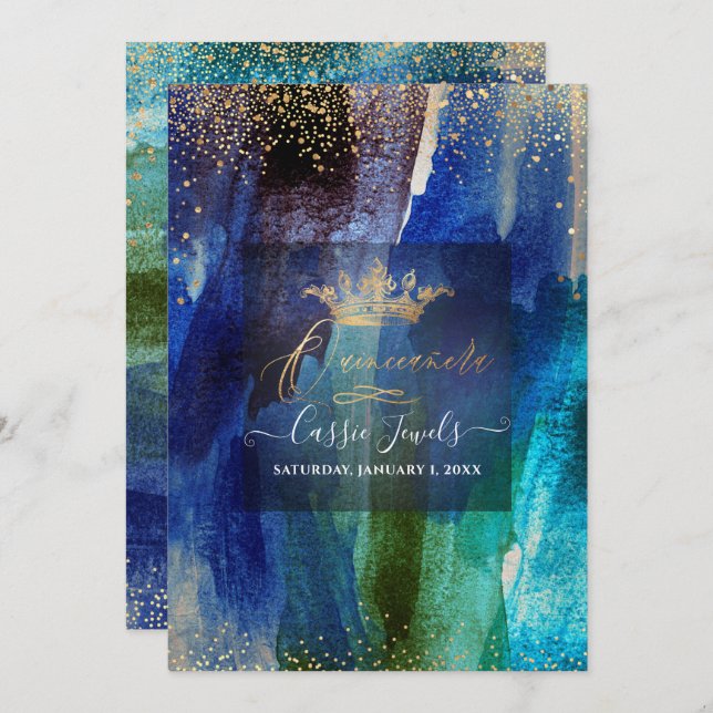 Convite Quinceanera Teal Marinho Azul Cadeado (Frente/Verso)