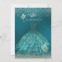 Quinceanera Teal Ombre Borboletas Princesa Gown