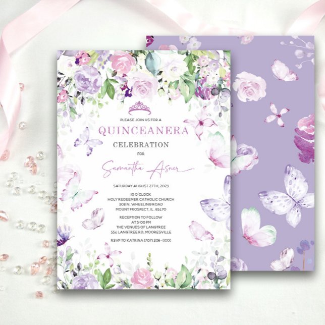 Convite Quinceanera Temática de Borboleta Lavanda (Criador carregado)