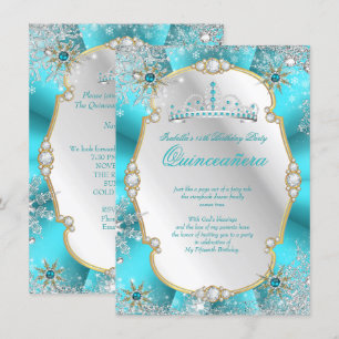 Convite Quinceanera Terra de Encantamento de Inverno Azul