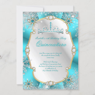 Convite Quinceanera Terra de Encantamento de Inverno Azul 