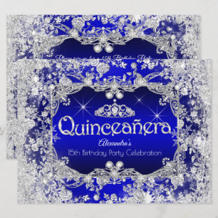 Convite Quinceanera Tiara Azul Real Inverno Encantado