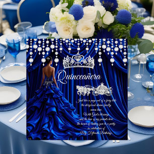 Convite Quinceanera Tiara de Carruagem Azul Real 15º