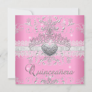 Convite Quinceanera Tiara de Lantejoulas Rosa com Renda Co