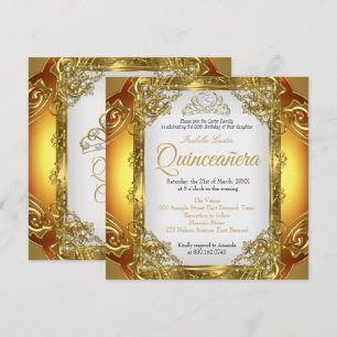 Convite Quinceanera Tiara de Renda Pérola Branca Dourada A