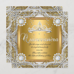 Convite Quinceanera Tiara Dourado Silver Diamond Aniversár