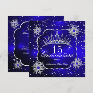 Convite Quinceanera Tiara Floco de Neve Azul Real 15ª Fest