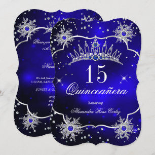 Convite Quinceanera Tiara Floco de Neve Azul Real 15ª Fest
