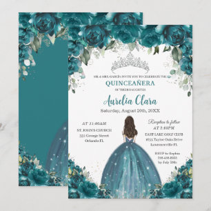 Convite Quinceañera Tiara Floral Borboletas Prata