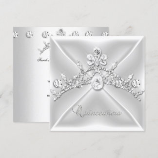 Convite Quinceanera Tiara Prata Branco Diamante 15