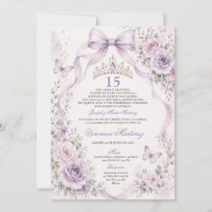 Convite Quinceañera Tiara Princesa 15 Anos Floral Roxo