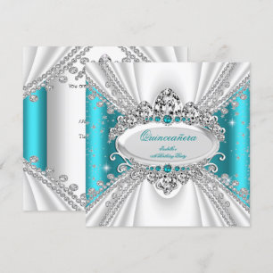 Convite Quinceanera Tiara Princesa 15 Diamantes Verde Água