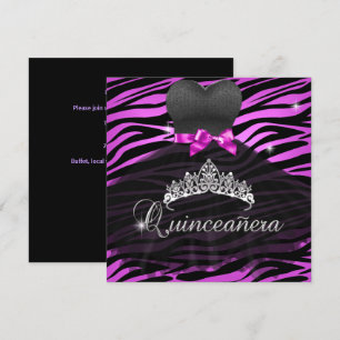 Convite Quinceanera Tiara Rosa Quente Preto Vestido Zebra