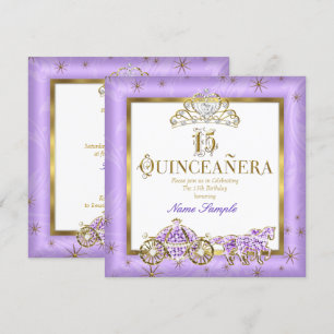 Convite Quinceanera Tiara Roxa Dourada Carruagem Cavalos 1