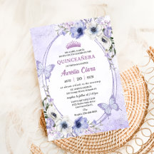 Quinceañera Tiaro Floral de Lilás Roxo Borboletas