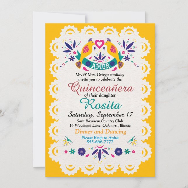 Convite Quinceanera Tradicional Espanhola de Festa de Fron (Frente)