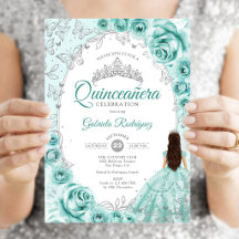Quinceanera Turquesa Prata Floral