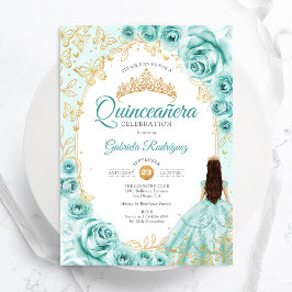 Convite Quinceanera Turquoise Dourada