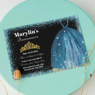 Convite Quinceañera Turquoise Glitter Ballgrown Aniversári