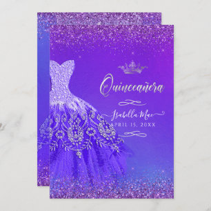 Convite Quinceanera Ultra Violet Ombre Glitter