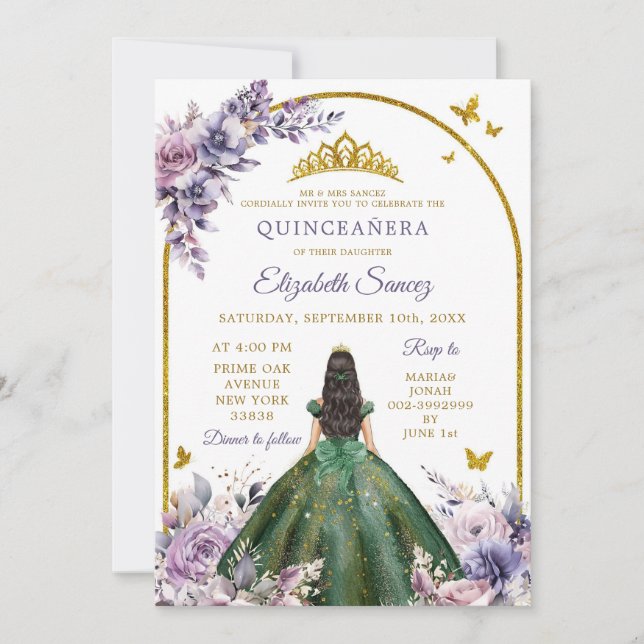 Convite Quinceañera Verde, Caçador de Roxos de Floresta En (Frente)