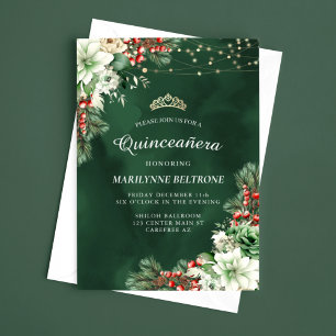 Convite Quinceañera Verde Esmeralda de Inverno e Bagas