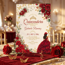 Quinceañera Vermelha Borboletas Douradas Rosas