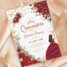 Quinceañera Vermelha Borboletas Douradas Rosas
