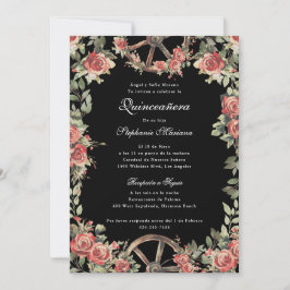 Convite Quinceañera Vermelha e Charro Negro
