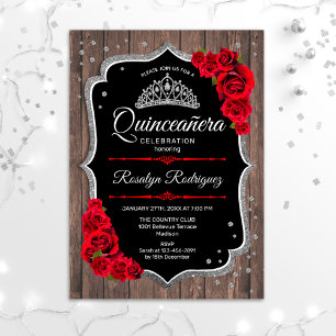 Convite Quinceanera - Vermelho de Prata de Madeira Russo