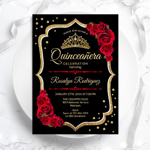 Convite Quinceanera - Vermelho Negro Dourado