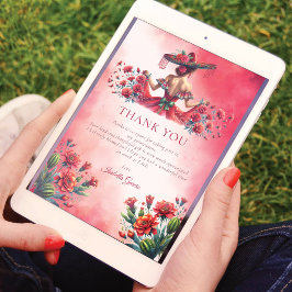 Convite Quinceañera Vermelho Personalizado Estilo Mexicano