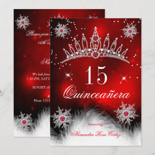 Convite Quinceanera Vermelho Real Floco de Neve Aniversári