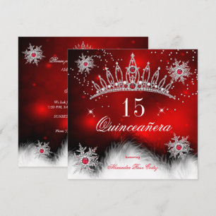 Convite Quinceanera Vermelho Real Floco de Neve Aniversári