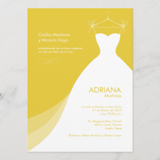 Convite Quinceañera Vestido amarillo Invitaciones