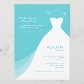 Convite Quinceañera Vestido Azul Invitaciones