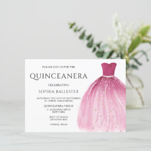 Convite Quinceanera, Vestido De Sereia Rosa