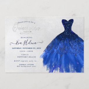 Convite Quinceañera, Vestido Lúster, Azul Marinho
