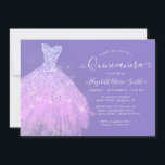 Convite Quinceanera, Vestido Roxo Elegante<br><div class="desc">Vestido Floral,  Gown Quinceanera 15 de Aniversário,  Violeta Roxa Moderna e Elegante</div>