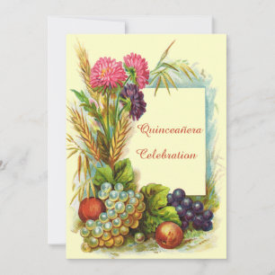 Convite Quinceañera Vintage Frutas e Flores Coloridas