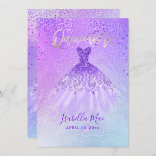 Convite Quinceanera Violet+Blue Gown+Confetti