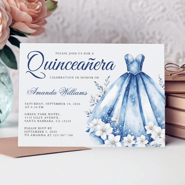 Convite Quinceanera Watercolor Marinho Blue (Criador carregado)