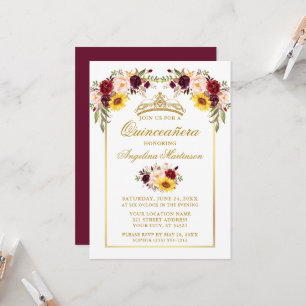 Convite Quinceanera Watercolor Mistura Floral Dourada
